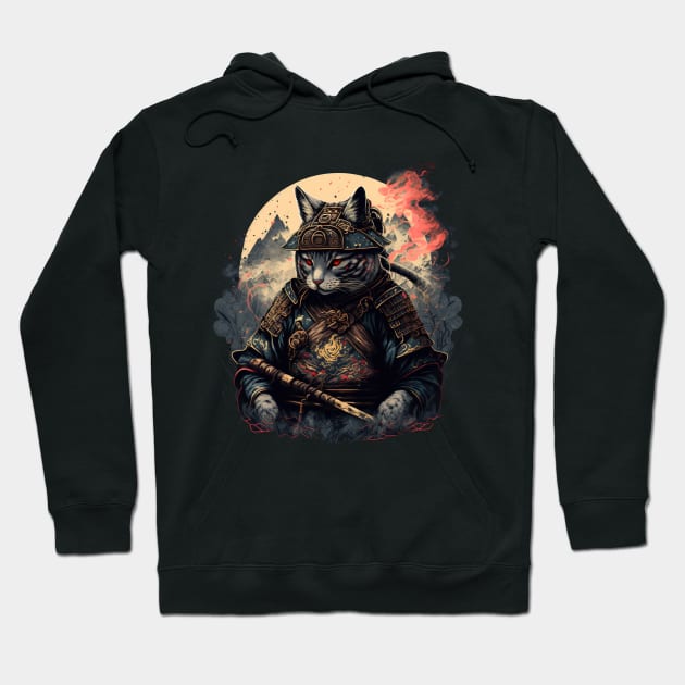 Samurai Cat Hoodie by nefuku